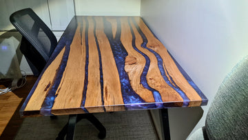 Sheoak & Purple Resin Desk / 4 Person Dining Table